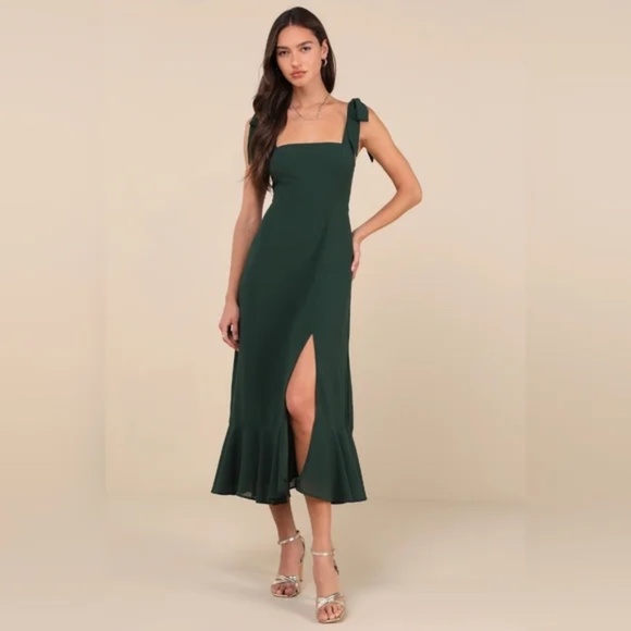 Lulus Dresses & Skirts - Lulus Summer Invite Emerald Green Tie-Strap Tiered Midi Dress Size XS